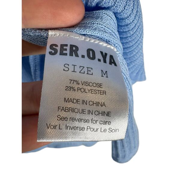 SEROYA Galli Mini Dress Ribbed Off The Shoulder Sexy Elegant Minimalist Blue M - Picture 9 of 11